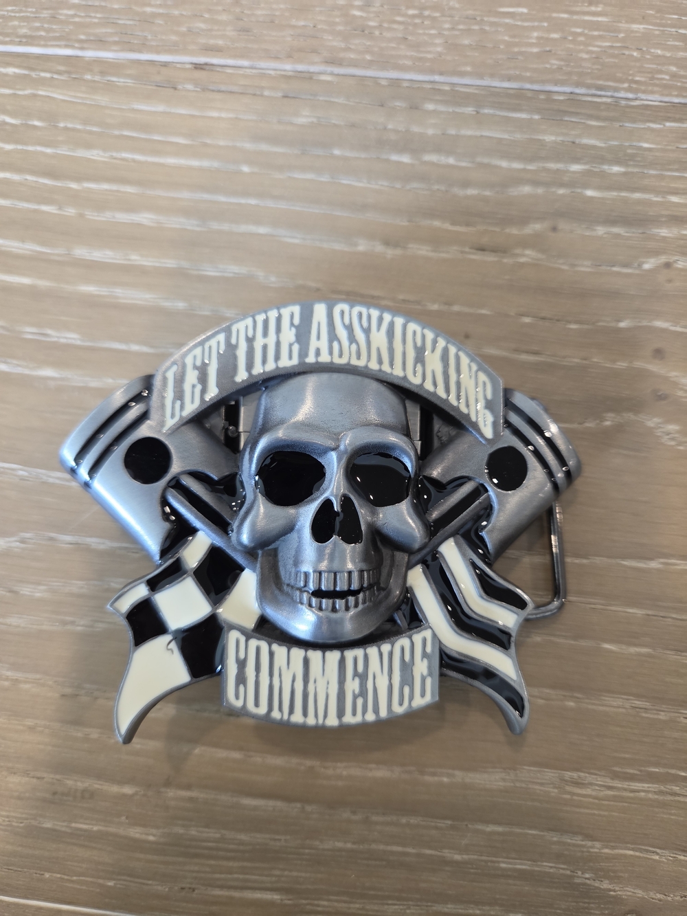 Skull Let the Asskicking Commence Belt Buckle with Refillable Lighter